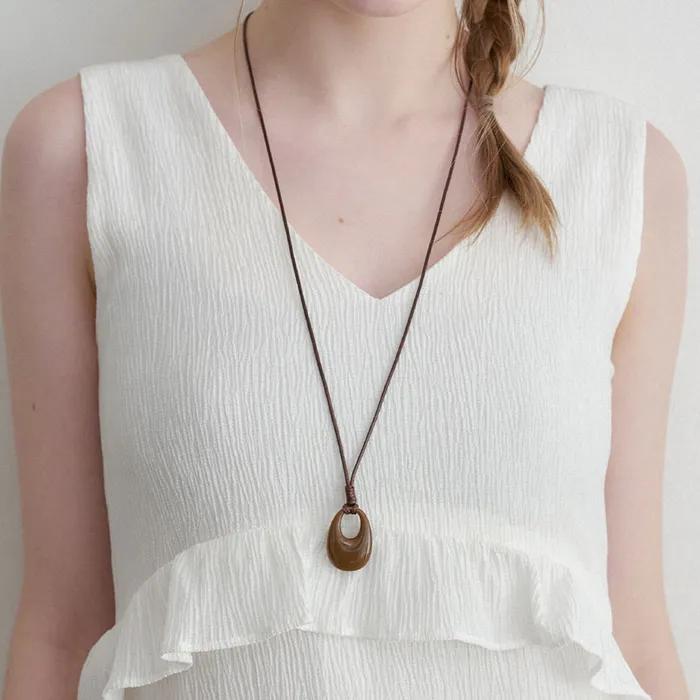 oval drop necklace (N056_brown)