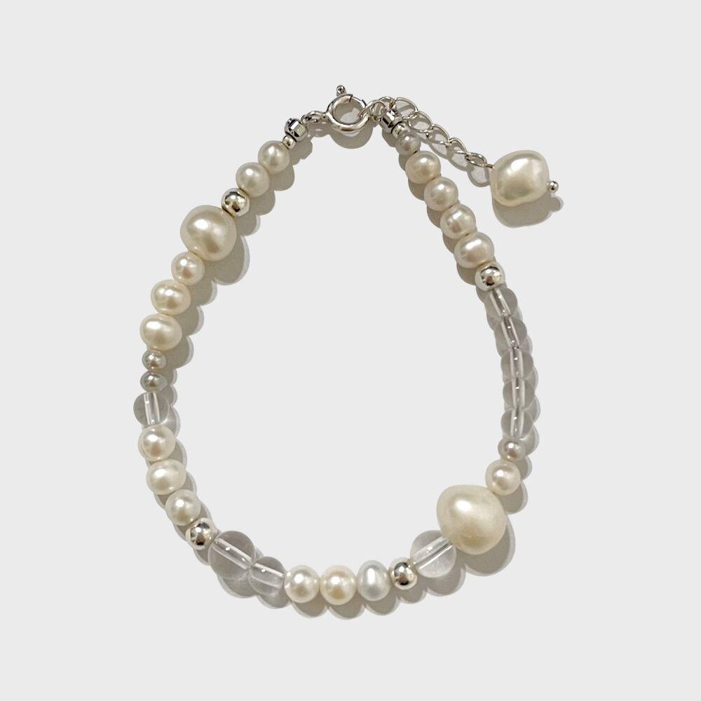 [925 Silver] Mixed Pearl Crystal Bracelet