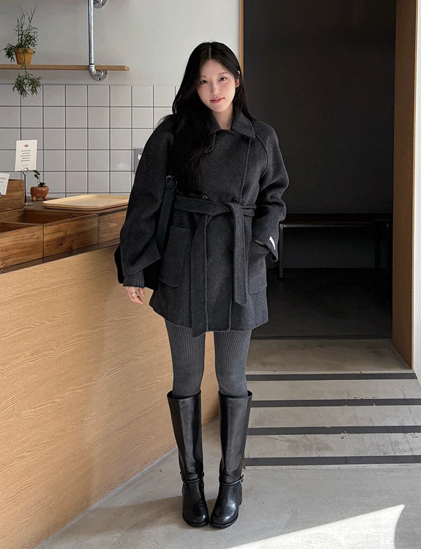 견장 핸드메이드 벨트 하프 코트