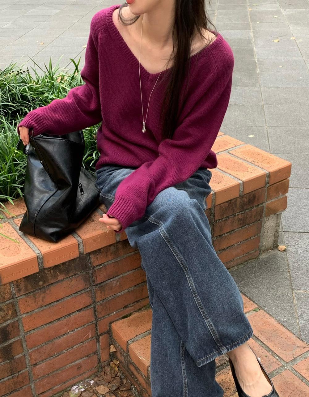 오브나인 [로즈 당일]새들 딥 브이 knit *아이 3~5일 소요