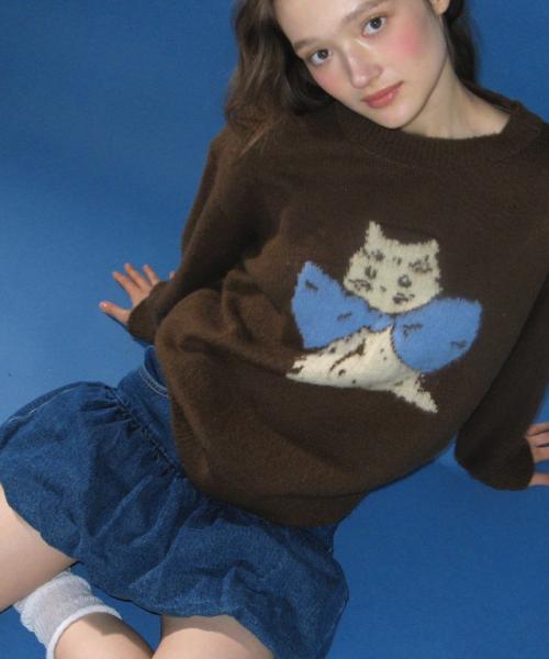 론론(RONRON)  RIBBON CAT MOHAIR PULLOVER KNIT BROWN - 사이즈 & 후기 | 무신사