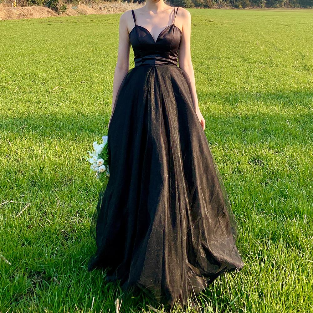 (XS~3XL)나타샤 블랙 끈 나시 셀프웨딩 벨라인 롱 촬영 드레스 캐주얼 스냅 파티 연주회