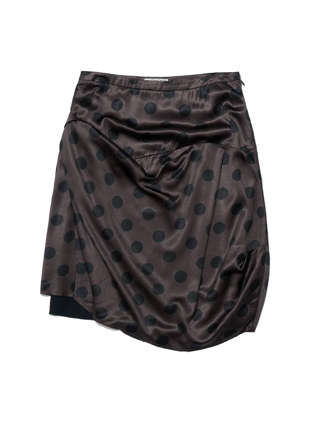 [WOMEN] DOT ALL-OVER PRINTED DRAPE MIDI SKIRT_BROWN