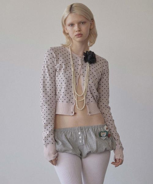 Polka Dot Cardigan Baby Pink/Brown