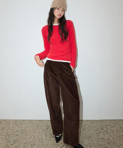 커브드 코듀로이 팬츠 벨벳 브라운