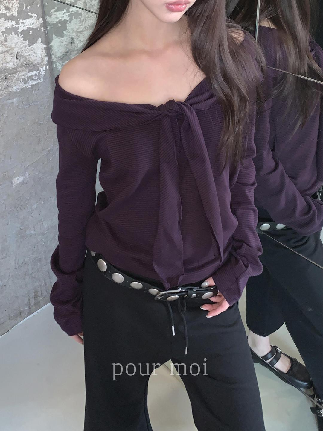 포르모어 스트라이프 타이 티셔츠 리본 오프숄더 긴팔 t (2col)