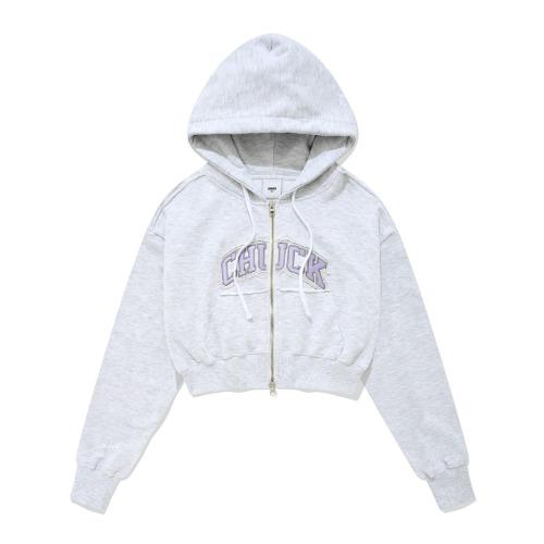 Chuck Damage Crop Hood Zip-Up, Light Gray