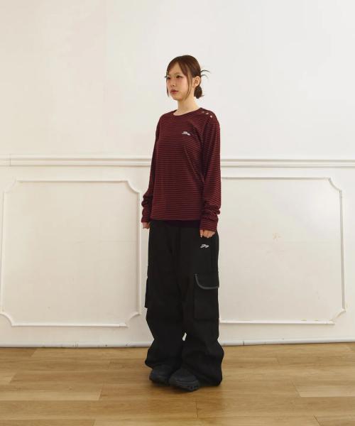 주영X탄산 아일렛 롱슬리브 스트라이프 레드