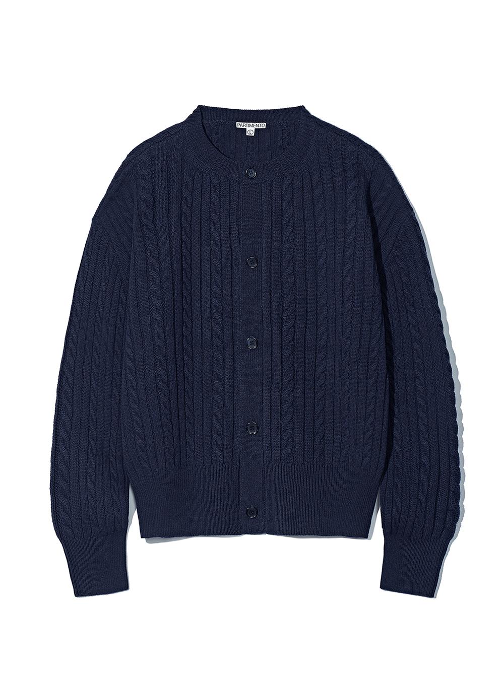 Crop Cable Wool Knit Round Cardigan_Navy