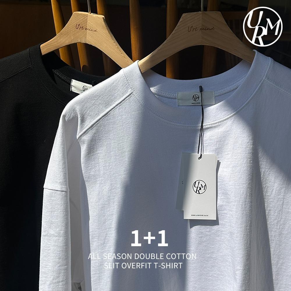 (MADE) 1+1 올시즌 더블코튼 오버핏 절개 반팔티 (2color)