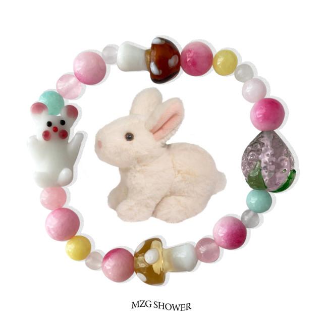 귀여운 원석 팔찌 rabbit & strawberry bracelet