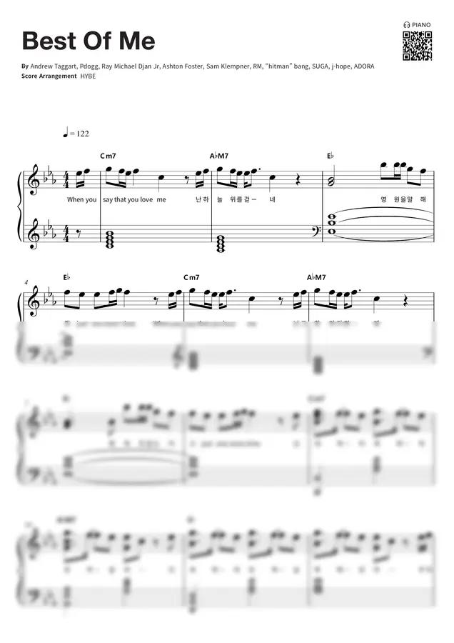 악보 > BTS (방탄소년단) ‘Best Of Me’ | Intermediate | HYBE