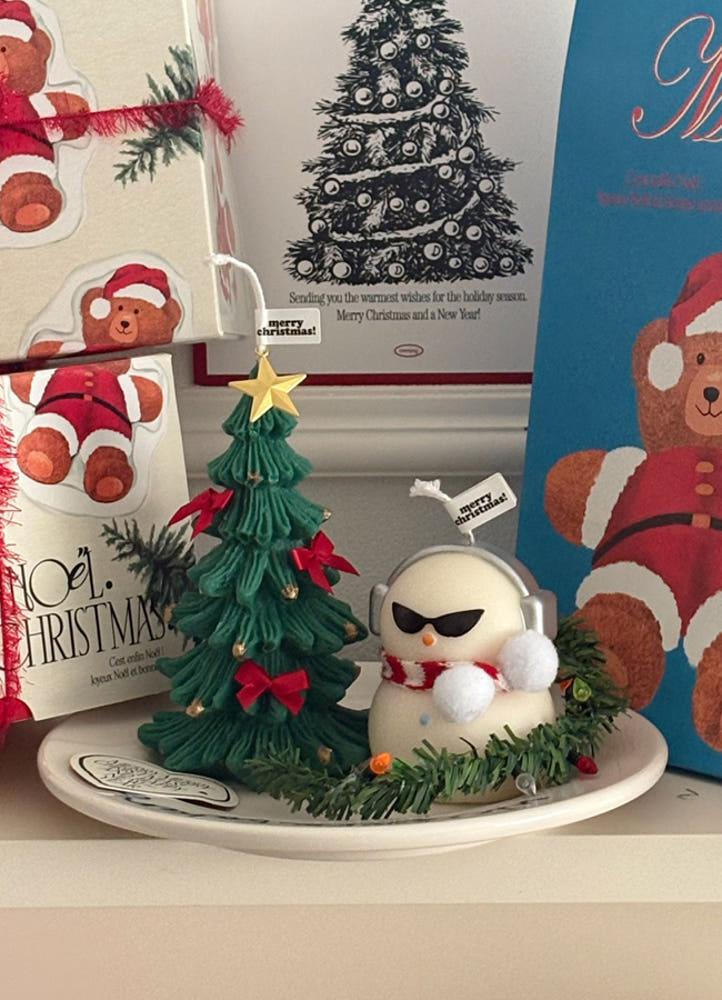 2p산타박스포장/ 크리스마스 MZ 눈사람 로맨틱 트리 캔들 선물 세트 A타입 클린코튼