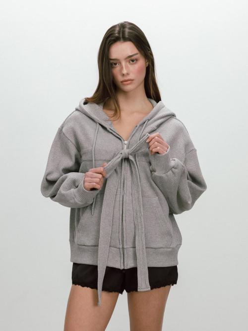 RIBBON WAFFLE HOODIE / GREY