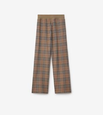 체크 코튼 블렌드 트랙 팬츠 (너트) - 남성 | 공식 Burberry®