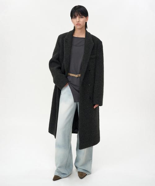 부클 알파카 헤어 더블 코트 BLACK