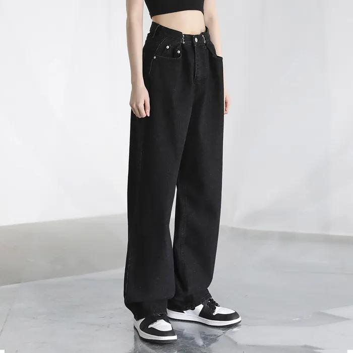 BUCKLE WIDE DENIM PANTS BLACK