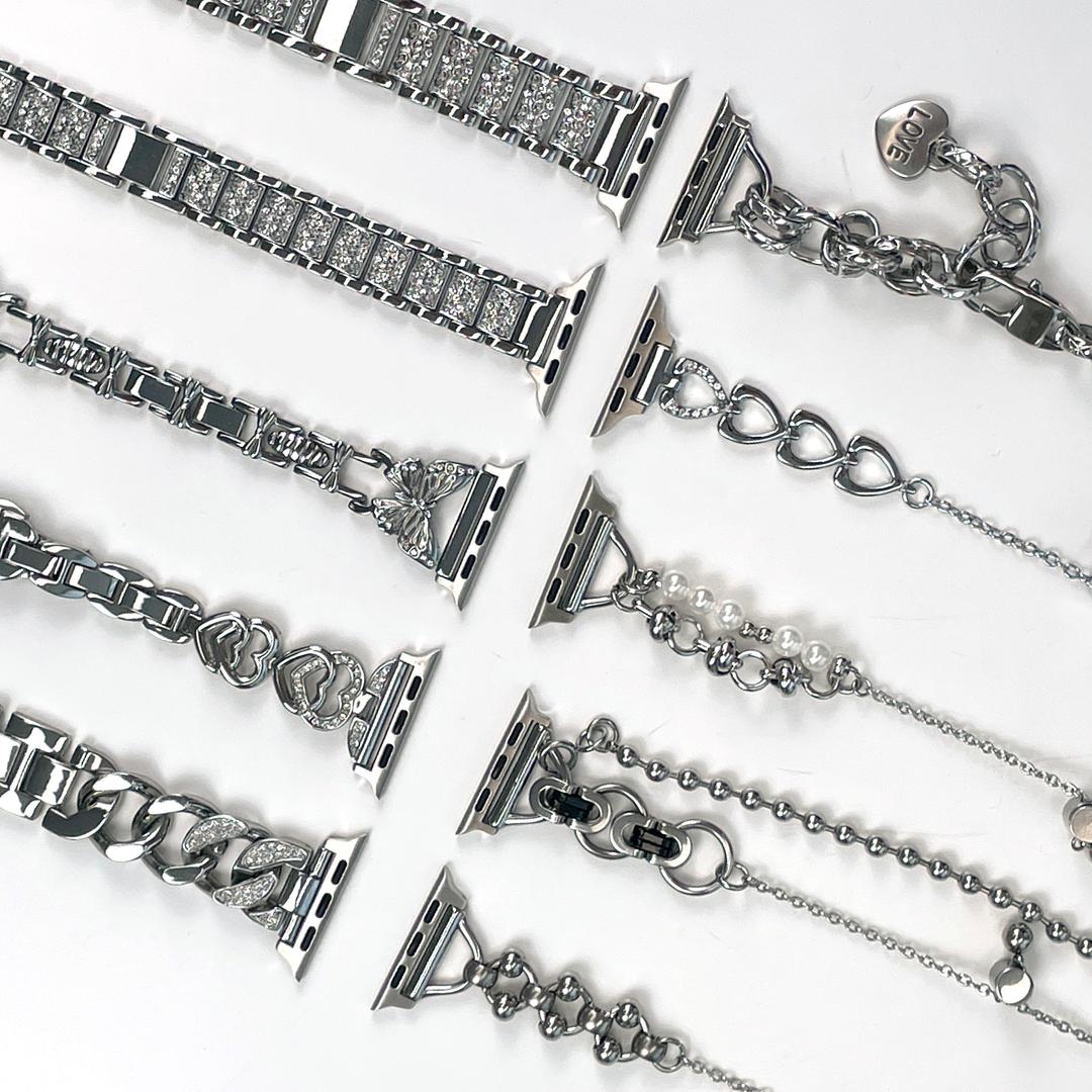 유니크 메탈 모음/큐빅 진주 애플워치 메탈 스트랩 고퀄 메탈스트랩 화려한 팔찌 하트 슬림 최저가 생일선물 케이스 당일출고 se 7 8