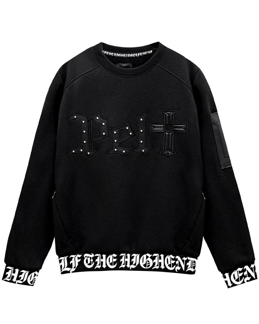 펠트 고딕 레터 로고 패치 맨투맨 : 남성용 블랙 (PB1TMM021BK)