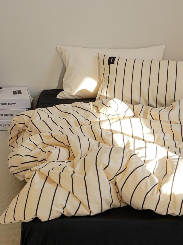 수심 옐로우 스트라이프 이불 베개 세트 차렵 침구 40수 순면 호텔 침실 싱글 심플 모던