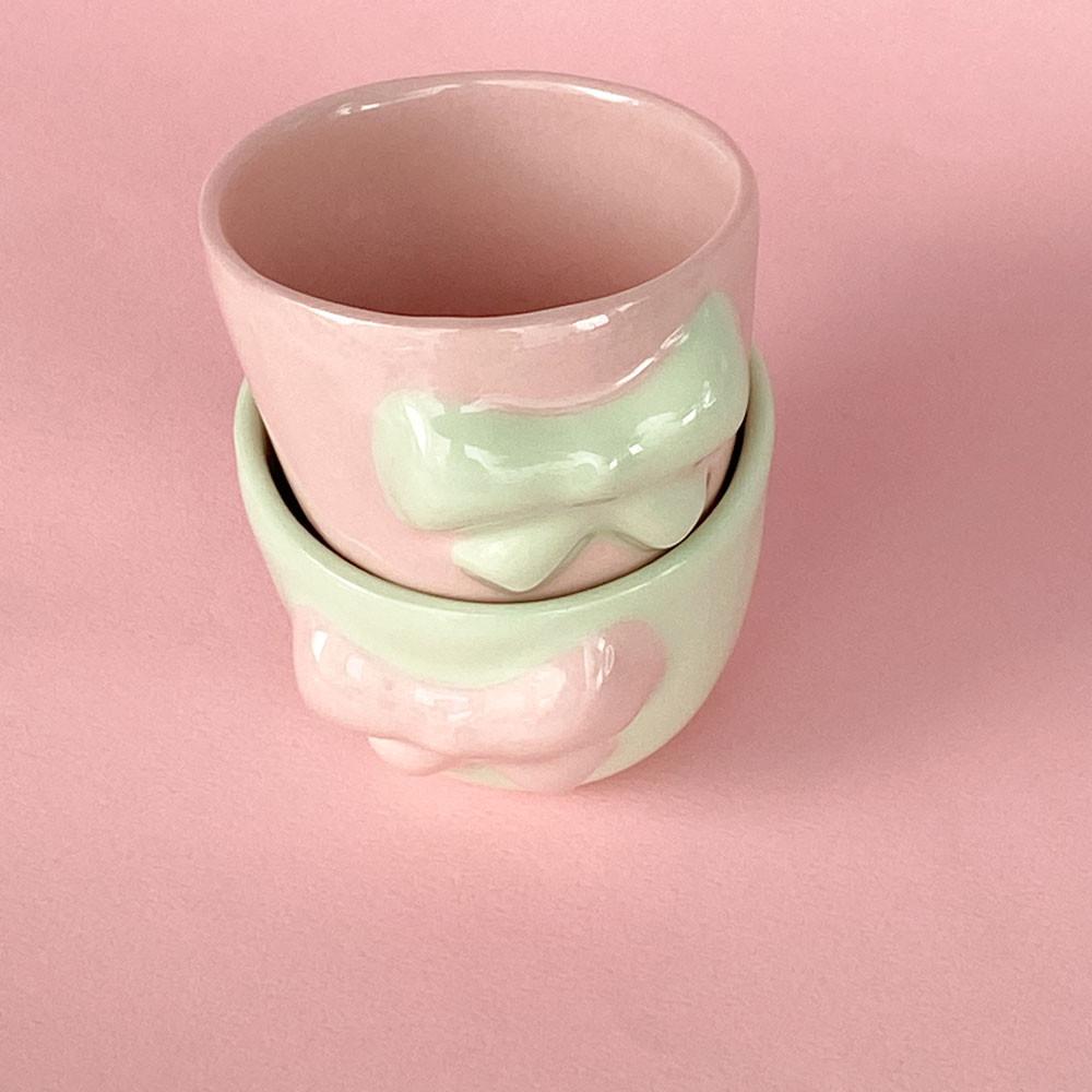 라임 핑크 리본 미니 잔 2p 세트