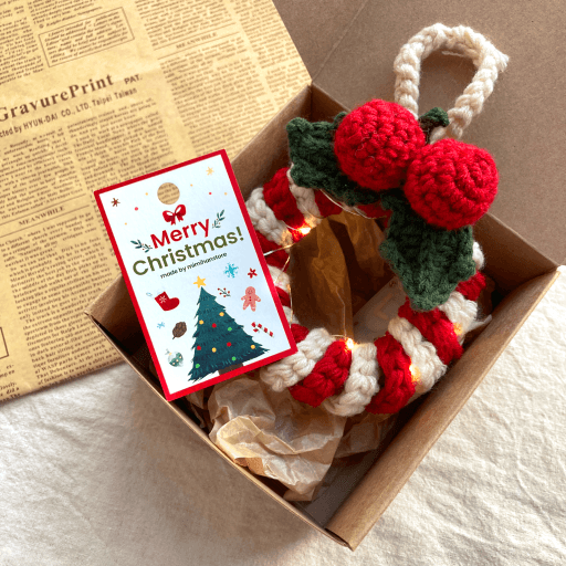 🎄[선물포장] 크리스마스 뜨개 리스 꼬마전구 포함🎄