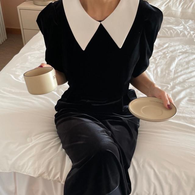 벨벳 카라 롱 원피스