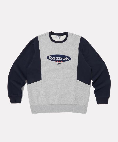 헤리티지 배색 맨투맨 - 멜란지 그레이:네이비