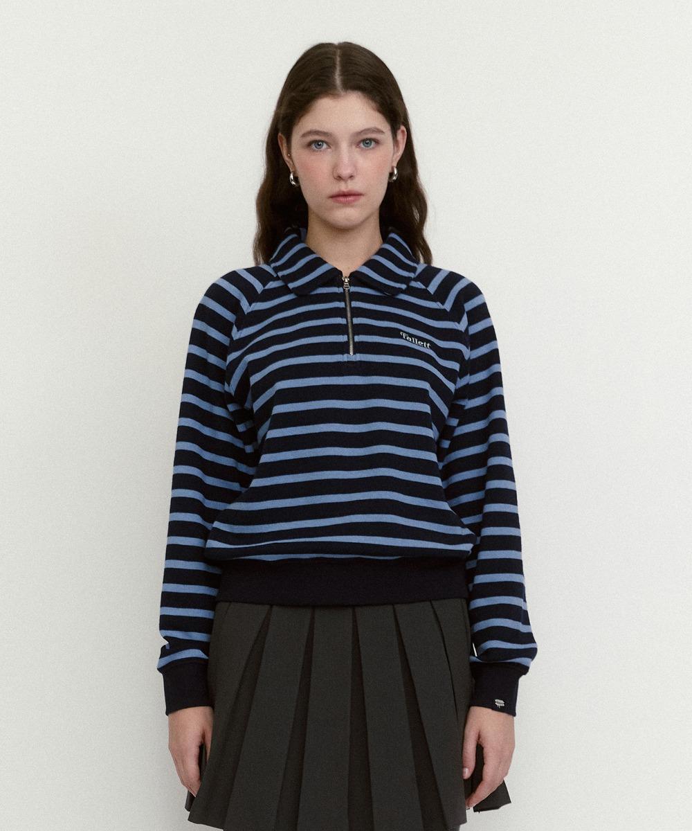 스트라이프 하프 집업 맨투맨 네이비