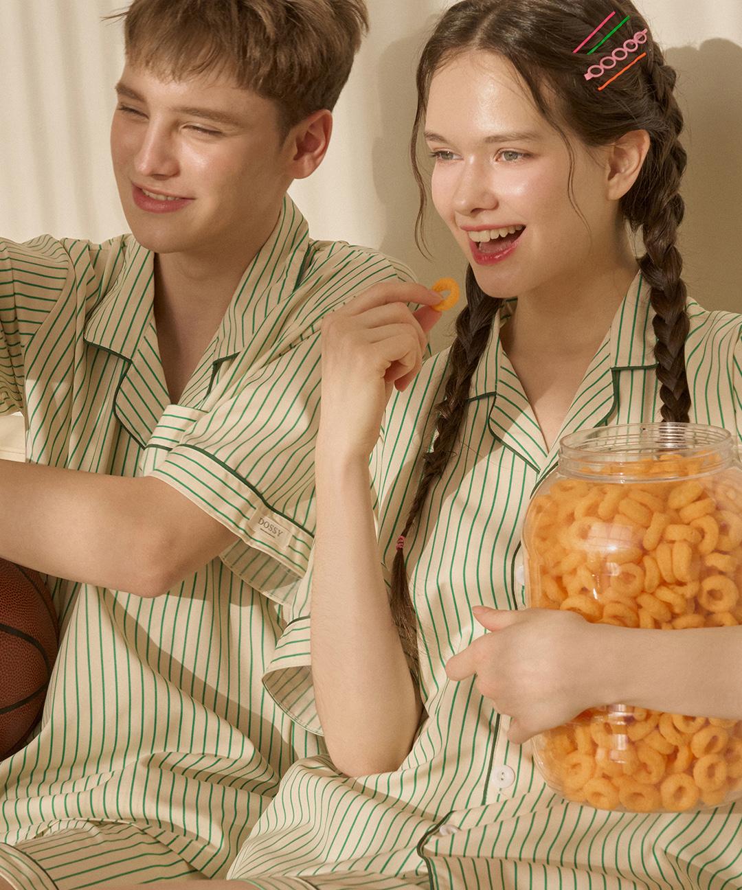 실크핏 클로버 반팔 커플 잠옷 세트