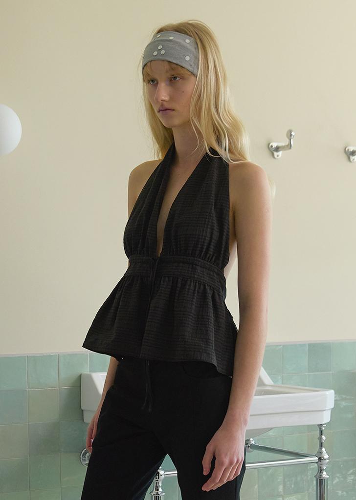 EMBO HALTER NECK BLOUSE,  BLACK