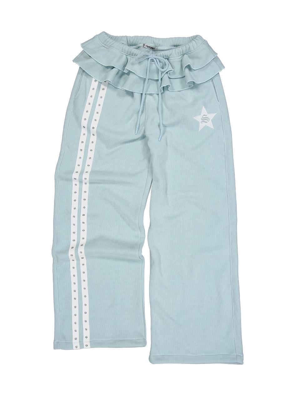 FRILL EYELET SWEATPANTS / BABY BLUE