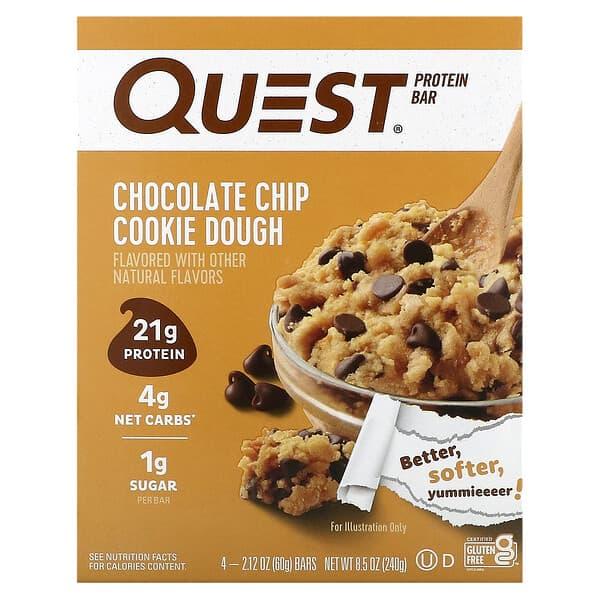 Quest Nutrition, 프로틴바, 초콜릿 칩 쿠키 도우, 바 4개, 각 60g(2.12oz)