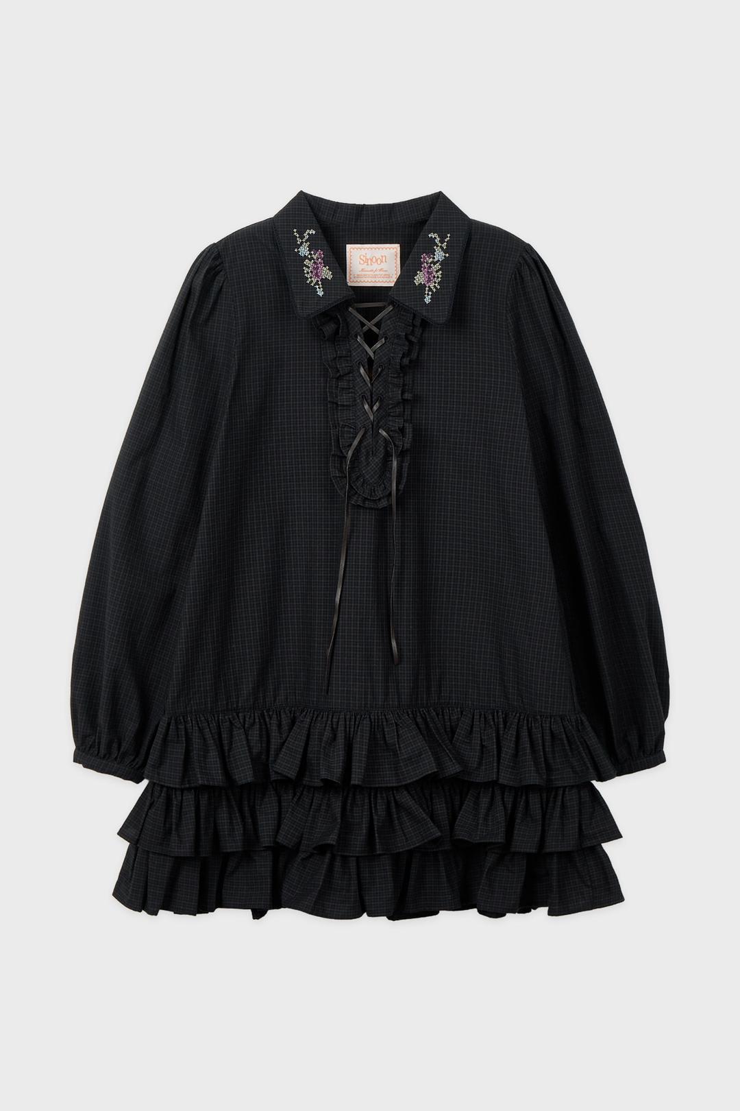 SN Lace-up Frill Dress (Check)