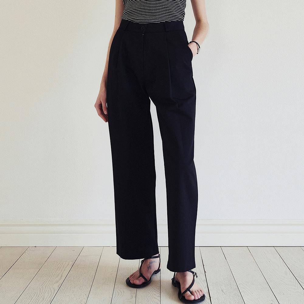 라이트 세미 와이드 코튼 팬츠 - 블랙