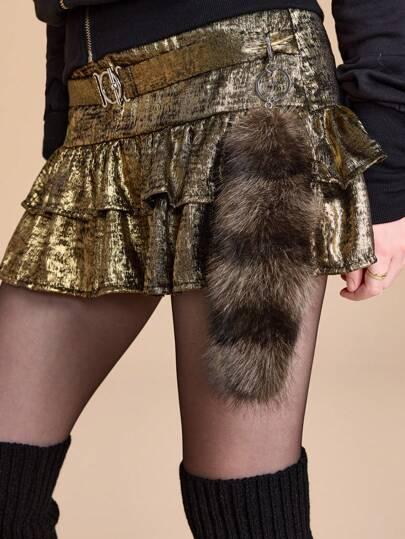 ROMWE Goth 1개 패셔너블한 빈티지 스타일의 우아하고 귀여운 모조 퍼 갈색 줄무늬 사실적인 여우 꼬리 키체인 & 키링, 여성용 액세서리, 일상 사용 및 선물에 적합