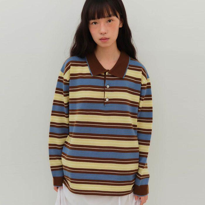 [4TH]OWN STRIPE COLLAR KNIT - BLUE