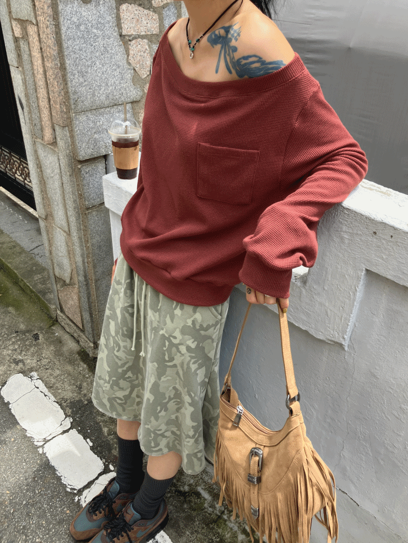 모래하우스 와플 보트넥 슬리브t