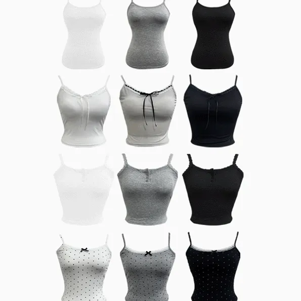 [캡내장💖슬림핏✨] 사계절캡나시 도트 레이스 리본 레이어드나시 끈나시 캡내장나시 브라캡나시 나시브라 일체형브라탑 레이스나시 캡내장끈나시 나시 데일리나시 사계절나시 기본나시