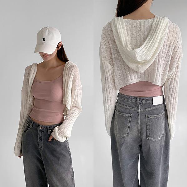 [키큰여자]자멘*골지크롭후드가디건