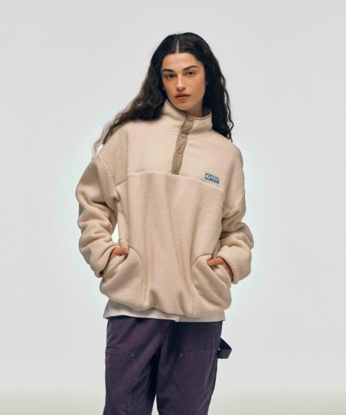 [3COLORS] 로고 오버 핏 플리스 풀오버