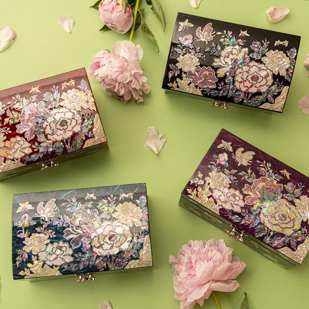 외국인선물용 나전칠기 목단자개보석함 결혼예물약혼반지보관함