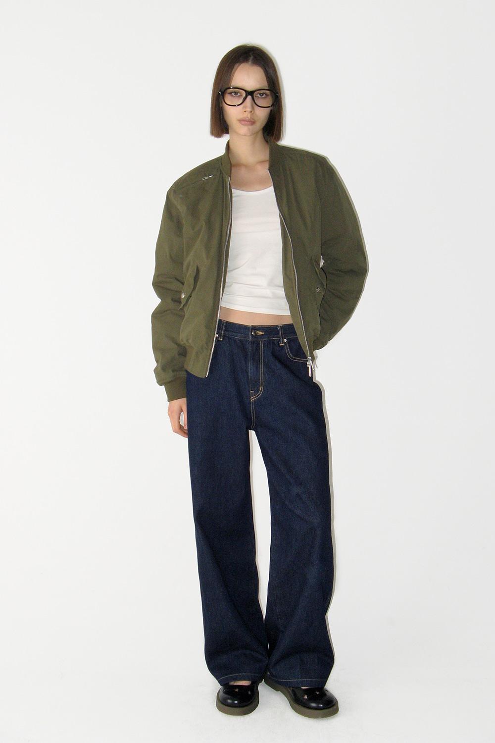 Over Fit Shirring Bomber Jacket, KHAKI