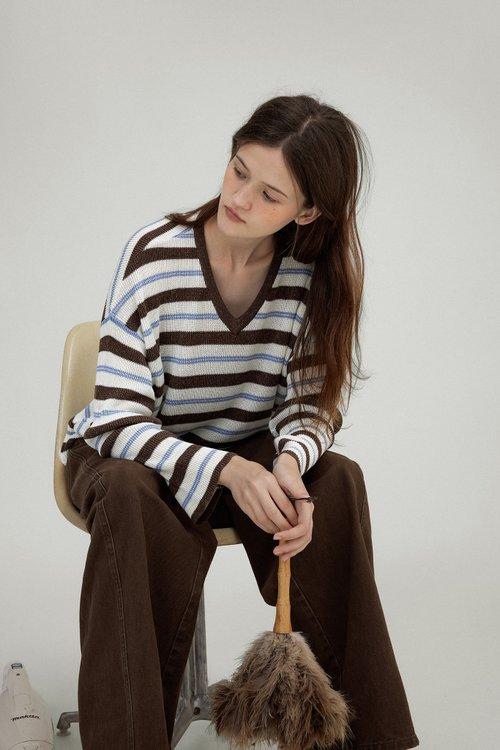 Lazy Autumn Linen Tencel V-Neck Knit Top