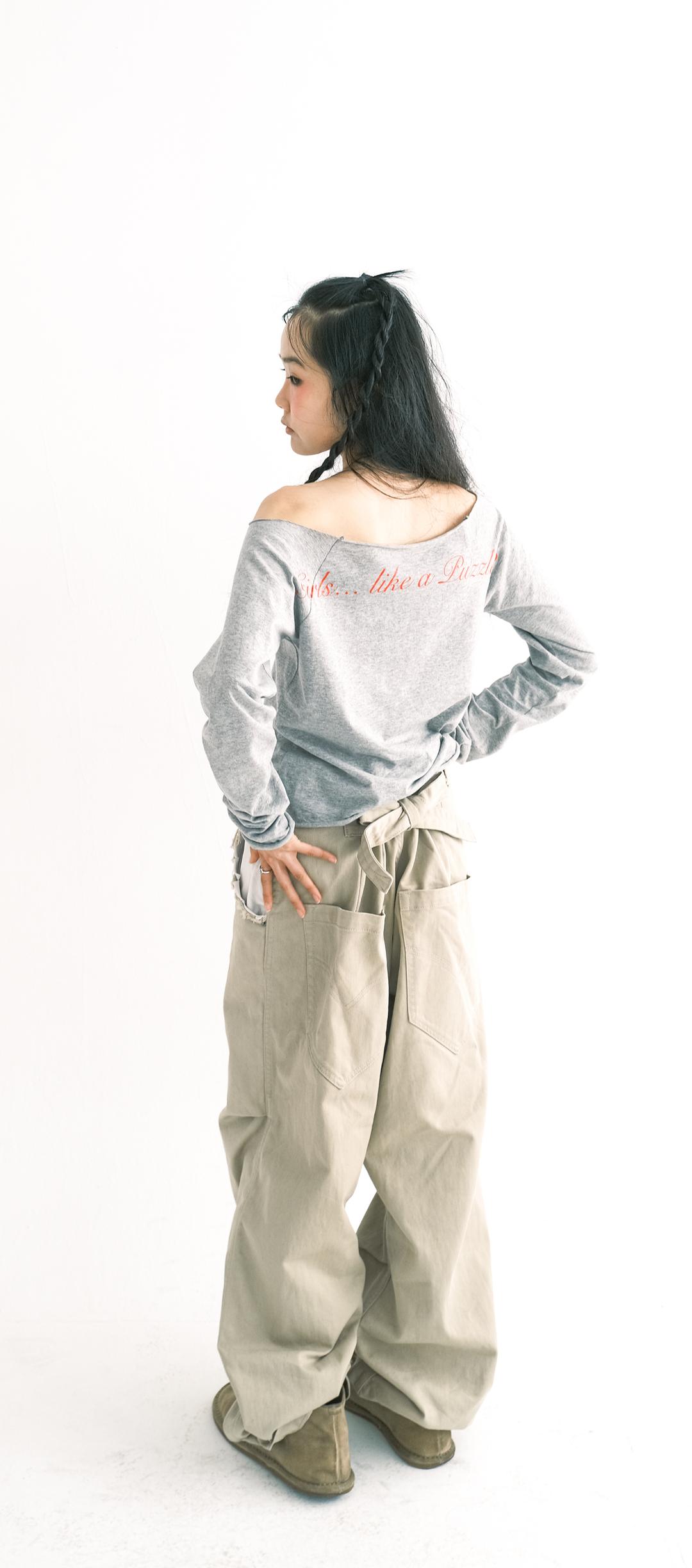 [F.E.E.S] cut-off cotton maxi pants (sand beige)