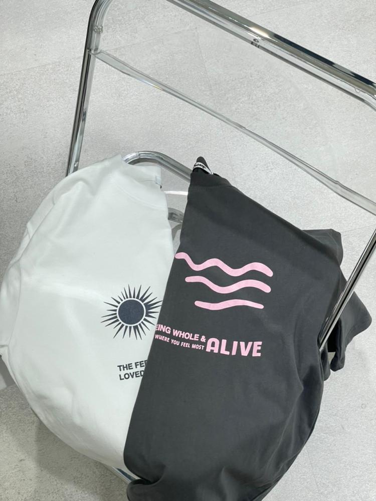 코튼 필링 프린팅 남녀공용 라운드넥 오버핏 프리사이즈 반팔 티셔츠