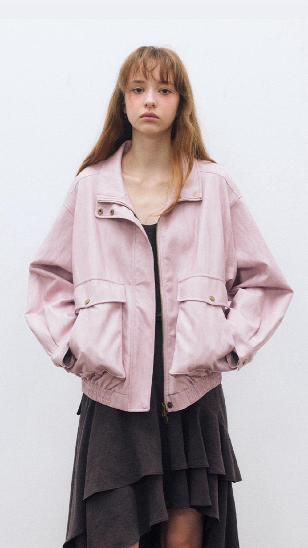 HELLO SEPTEMBER 클래식 레트로 가죽 재킷 (PU)