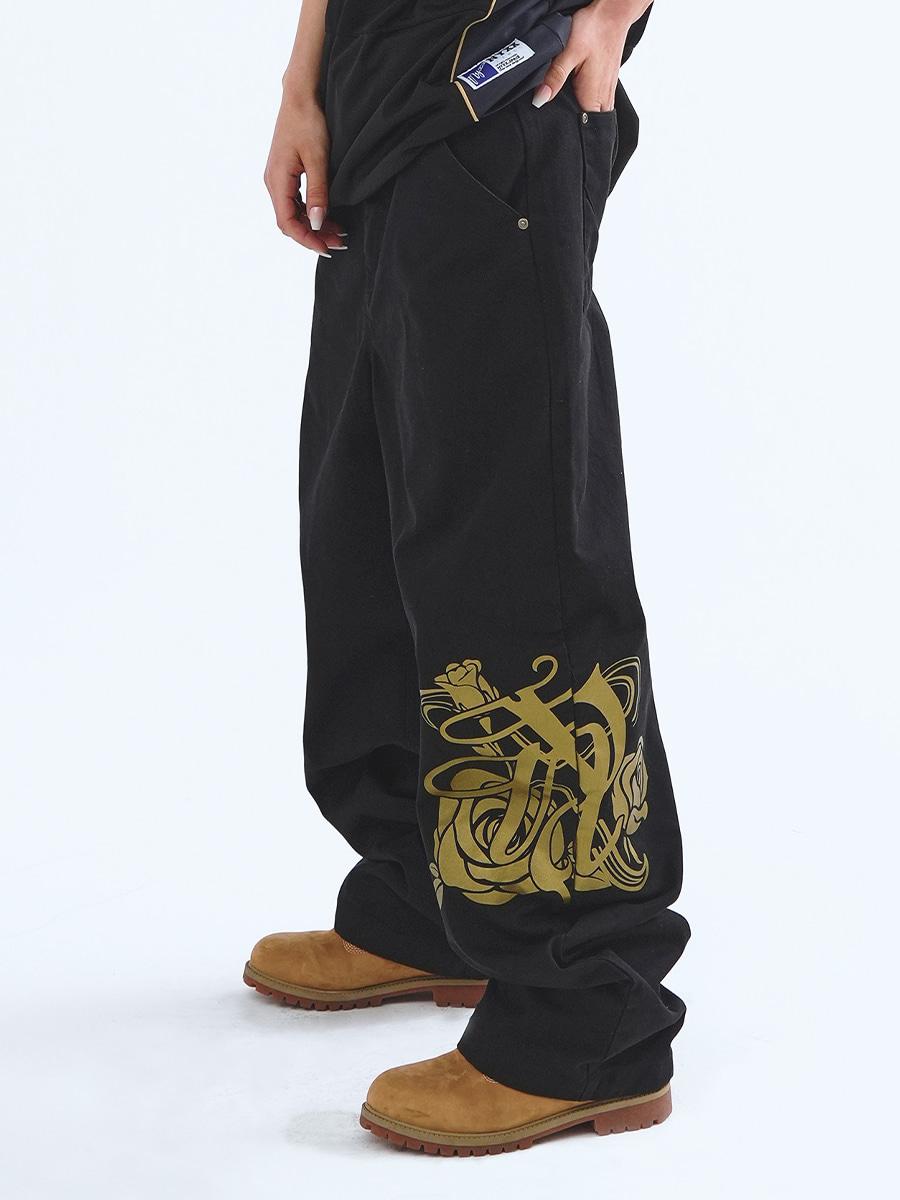 EMBLEM PRINTING COTTON PANTS BLACK