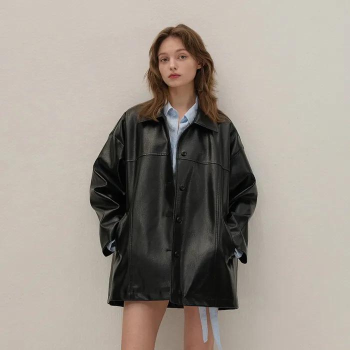 하프 레더 자켓 블랙