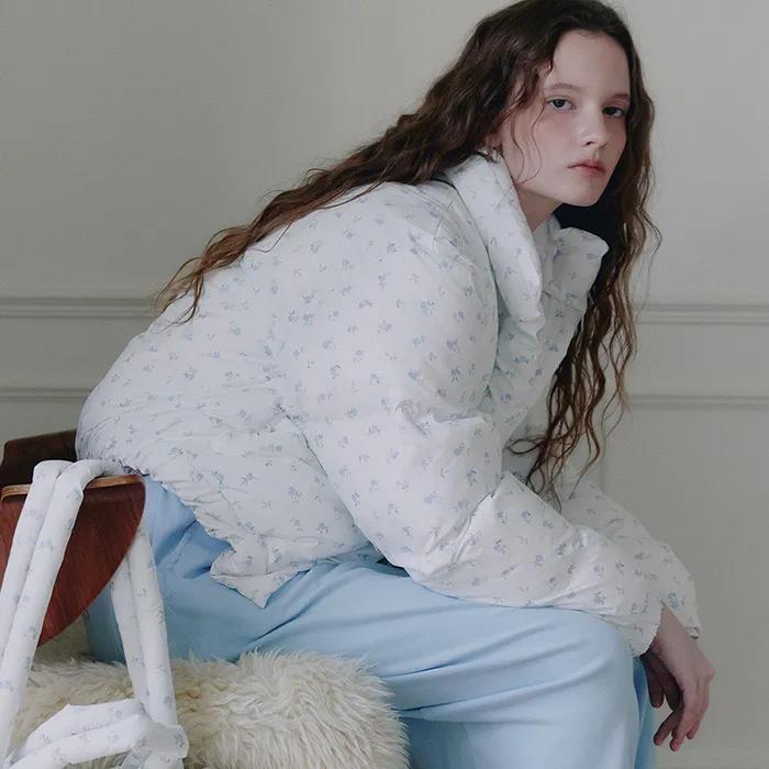 푸퍼 패딩 자켓 - 플라워화이트